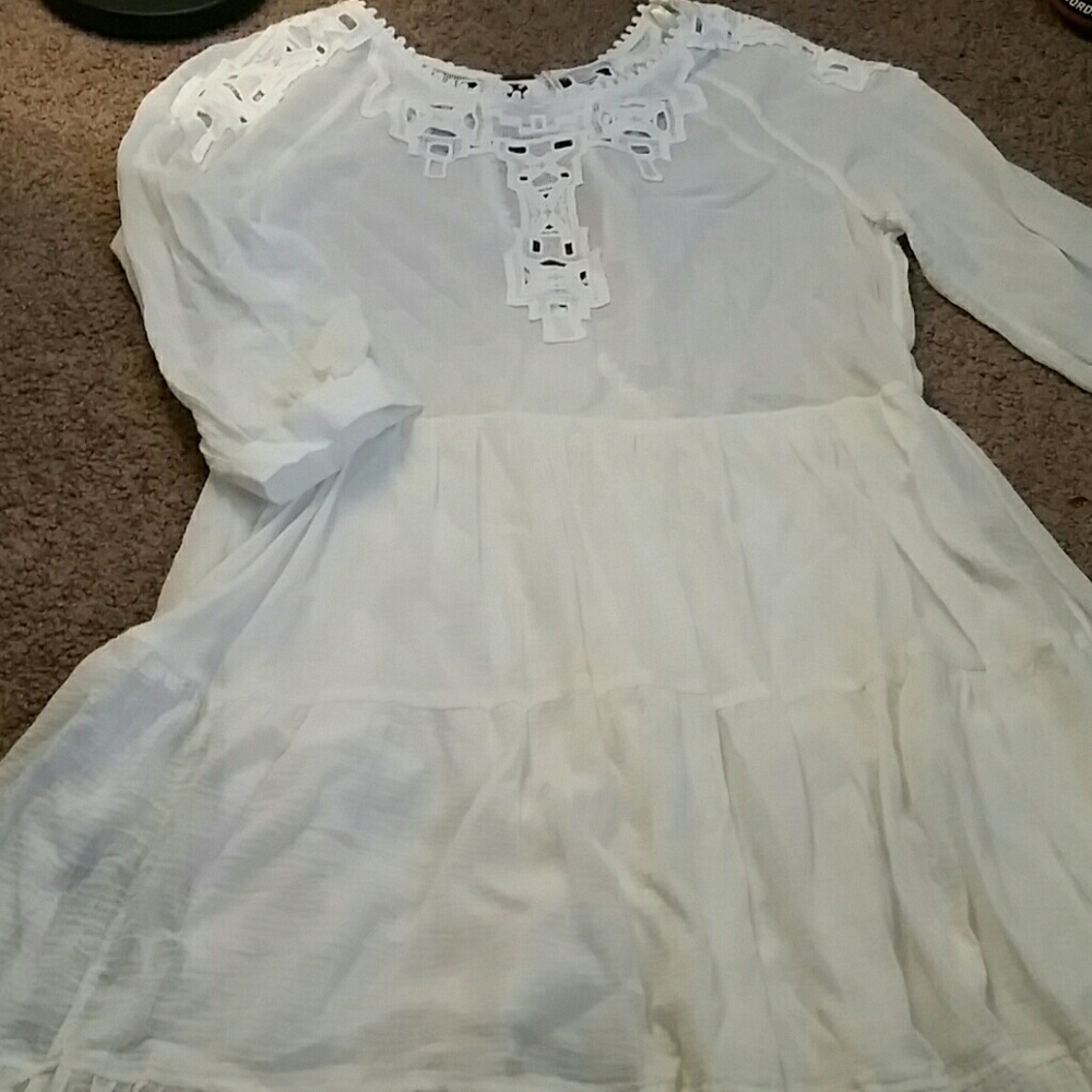 Free people white embroidered lace dress ruffle